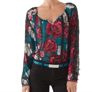 WHBM Pink and Blue Ruffled Long Sleeve Blouse